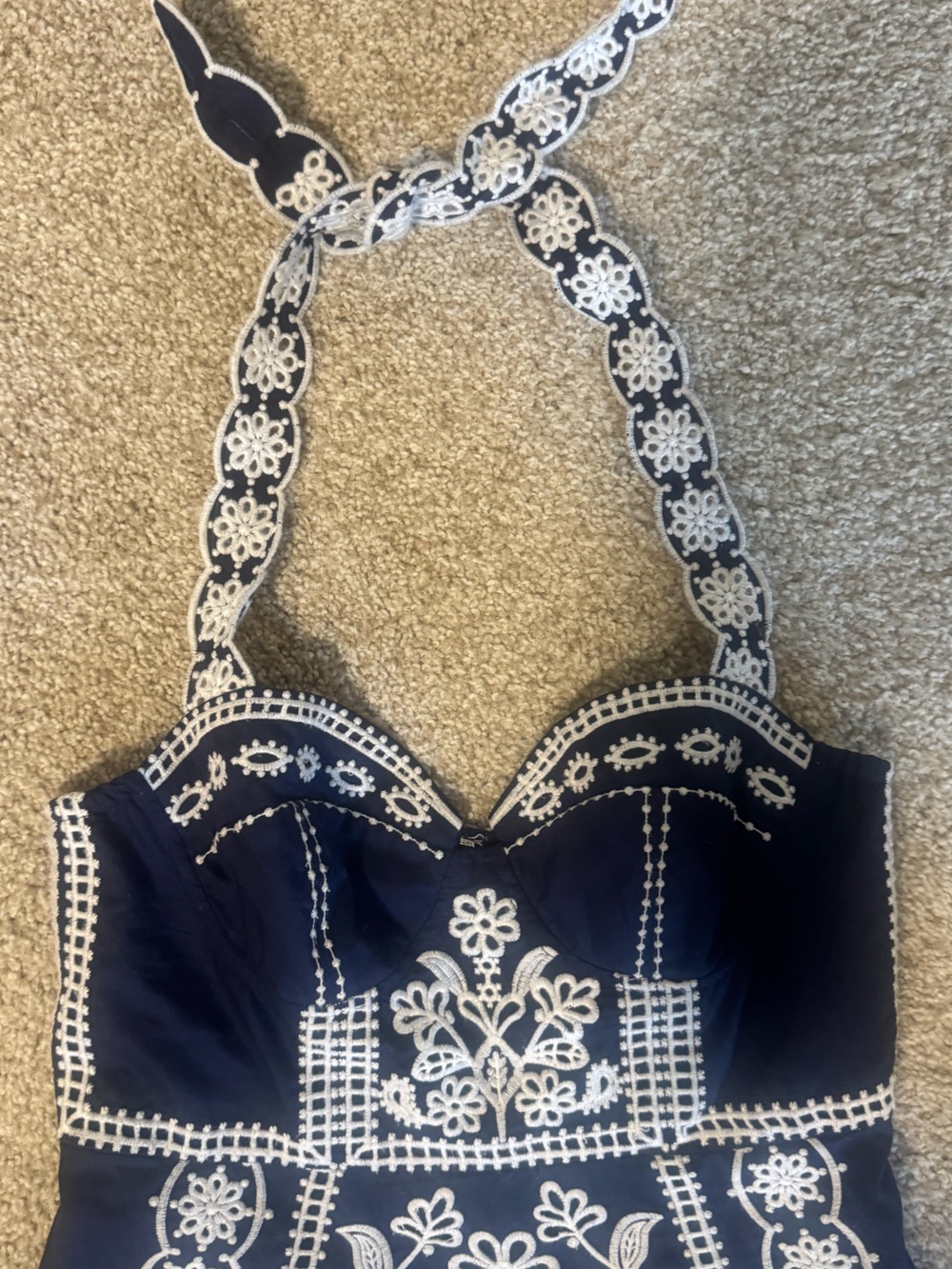 Farm Rio Blue Richelieu Embroidered Midi Dress - Picture 5 of 8